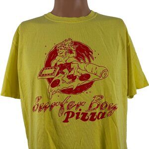 Quicksilver Stranger Things T Shirt Mens Size L Yellow Surfer Boy Pizza TV Show